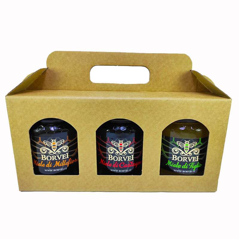 box-regalo-miele-millefiori-castagno-tiglio-500g-borvei-apicoltura