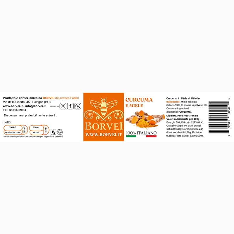 CURCUMA E MIELE ETICHETTA APICOLTURA BORVEI MIELE