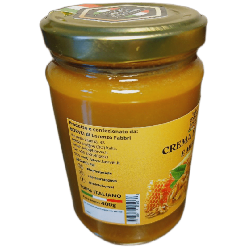 CREMA SPALMABILE NOCI E MIELE 400g sx CREMA spalmabile DI NOCI E MIELE VASO DA 400g fronte
