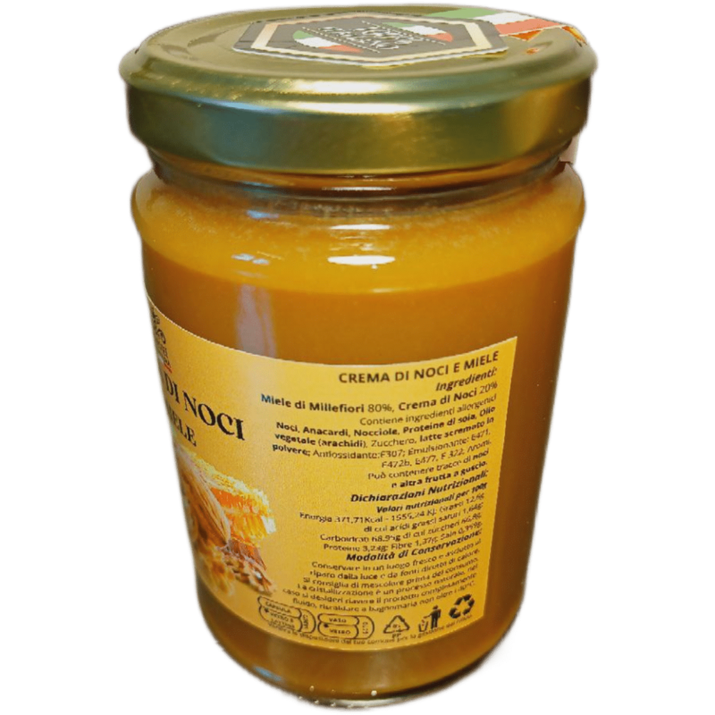 crema spalmabile noci e miele 400g dx CREMA spalmabile DI NOCI E MIELE VASO DA 400g fronte